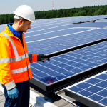 Renewable Energy Professional**

"A professional engineer in a fully clothed work uniform inspects a solar panel installation on a modern building rooftop in Poland, appropriate attire, safe for work, showcasing renewable energy technology, perfect anatomy, correct proportions, natural pose, clear focus, professional photography, high quality, family-friendly"

**
